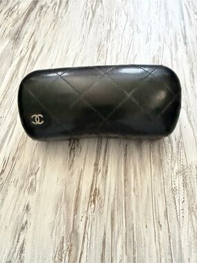 CHANEL Black Quilted Leather sunglasses or glasses Case with CC Emblem